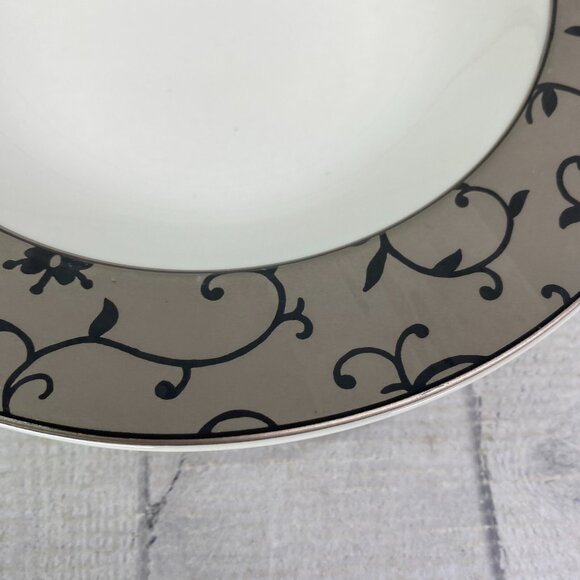 PTS International B Smith W Style FIORI Gray Rim Black Leaves 9" Bowls Set of 4 - Picture 15 of 16